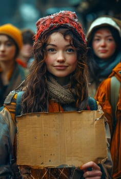 Young girl with sign in her hands photo