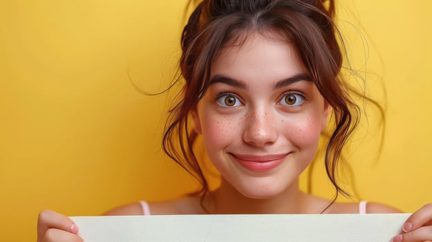 Young Woman Holding Blank Sheet of Paper photo