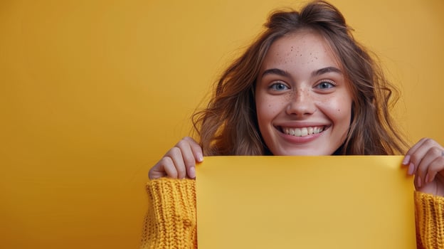 Young Woman Holding Blank Sheet of Paper photo