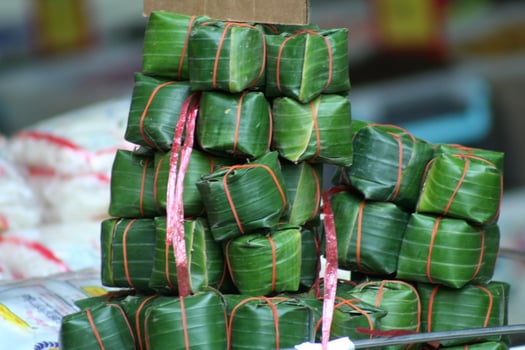 boiled rice in banana leaves, thailand photo