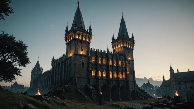 a castle in the middle of a field photo