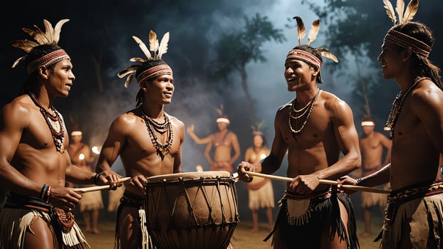 a group of men in native attire playing drums photo