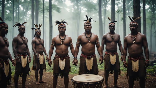 a group of men in native attire playing drums photo