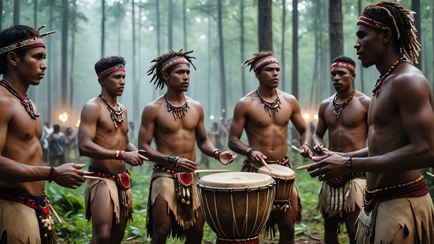 a group of men in native attire playing drums photo