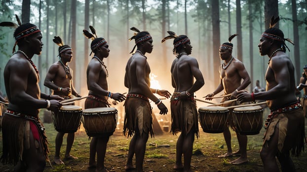 a group of men in native attire playing drums photo