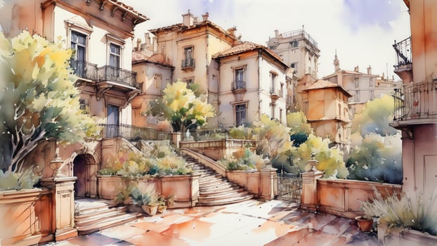 watercolor painting of a house in the tropics photo
