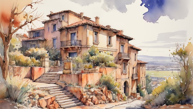watercolor painting of a house in the tropics photo