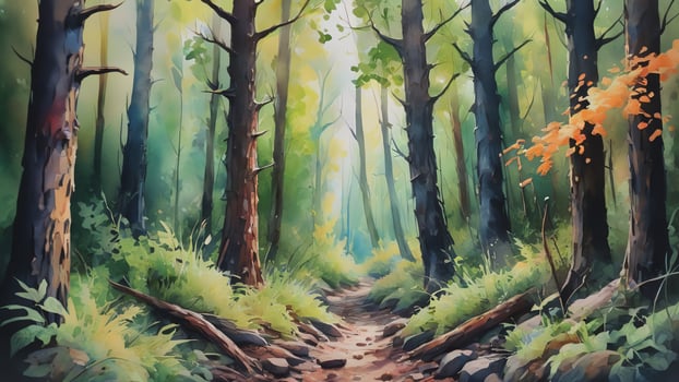 oil painting of a forest path in the woods photo