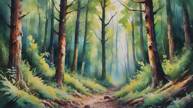 oil painting of a forest path in the woods photo