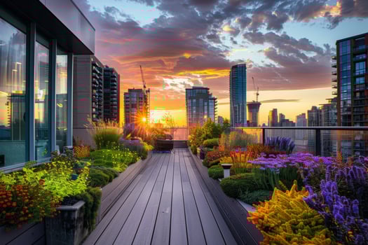 Urban Rooftop Garden at Sunset photo