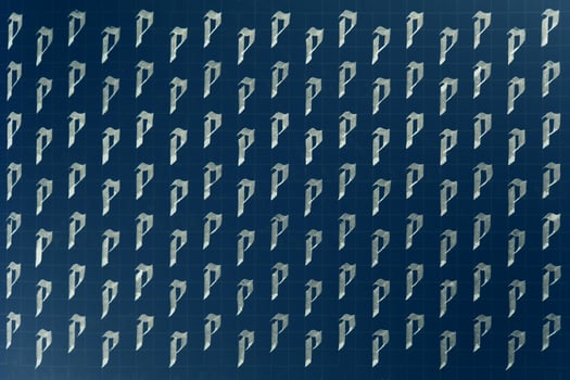 Lettering white on dark blue practice writing worksheet. Handwriting symbol filling pattern. Calligraphic letter P learning skills paper page. Calligraphy letters p background. photo