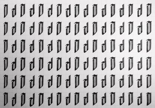 Handwriting black and white symbol filling pattern. Calligraphic letter D learning skills paper page. Calligraphy letters d background. Lettering practice writing worksheet. photo