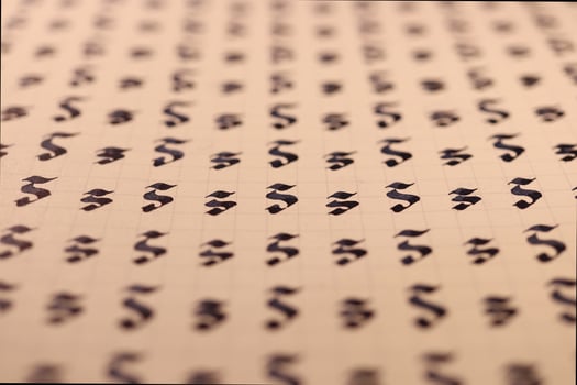 Lettering practice writing worksheet. Handwriting symbol filling pattern. Calligraphic letter S learning skills paper page. Calligraphy letters s background. photo
