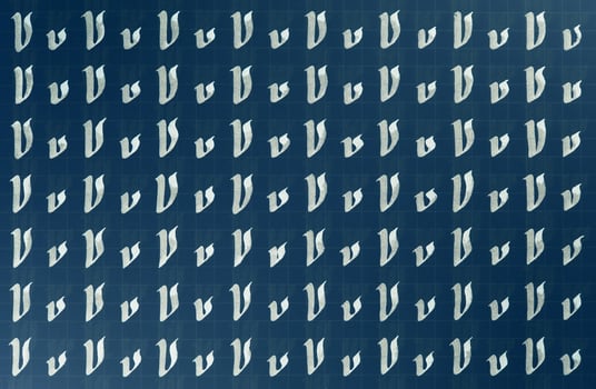 Handwriting white on dark blue symbol filling pattern. Calligraphic letter V learning skills paper page. Calligraphy letters v background. Lettering practice writing worksheet. photo