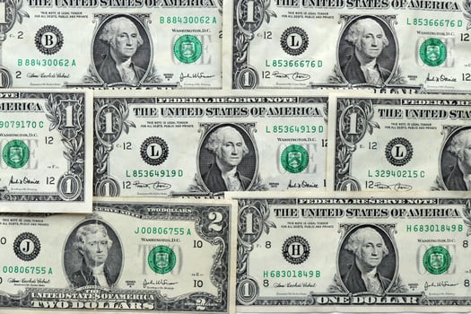 United States of America money banknotes texture. USA cash filling background. English dollars wealth financial backdrop. Earning pattern. photo
