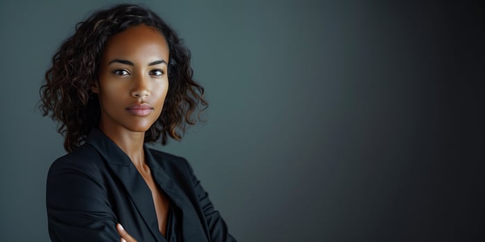 Confident young black woman portrait. Attractive adult female, beautiful person showing confidence, photo