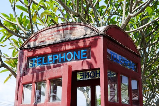 Wooden vintage public telephone booth on outdoor street in Thailand photo