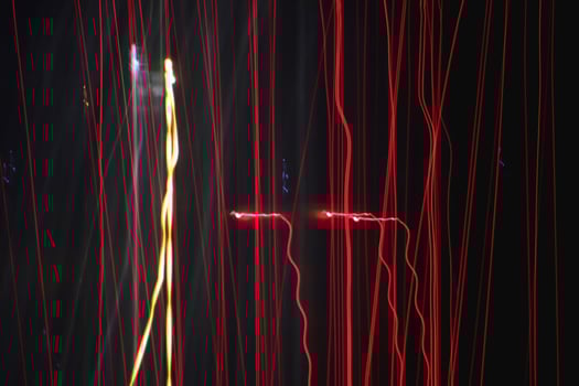 Night exposure zoom traces background. Light lines leaks exposition backdrop. Night city rays glow texture. photo