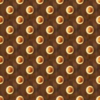 Seamless pattern of brown eggs on a light podium on a dark brown wooden background photo