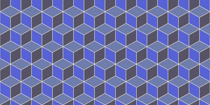 Blue Indigo Seamless Cube Pattern Background. Isometric Blocks Texture. Geometric 3d Mosaic Backdrop. photo