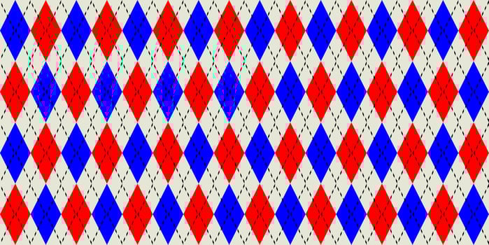 Red Blue Seamless Argyle Pattern. Retro Fabric Background. Traditional Rhombus Diamond Textile Texture. photo