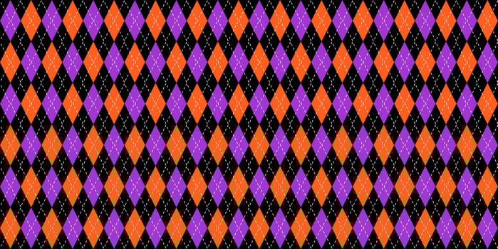 Violet Orange Seamless Argyle Pattern. Retro Fabric Background. Traditional Rhombus Diamond Textile Texture. photo
