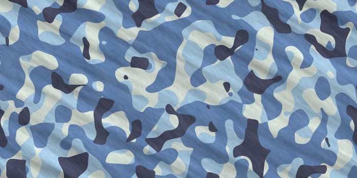 Blue Army Camouflage Background. Navy Military Camo Clothing Texture. Seamless Combat Uniform. photo