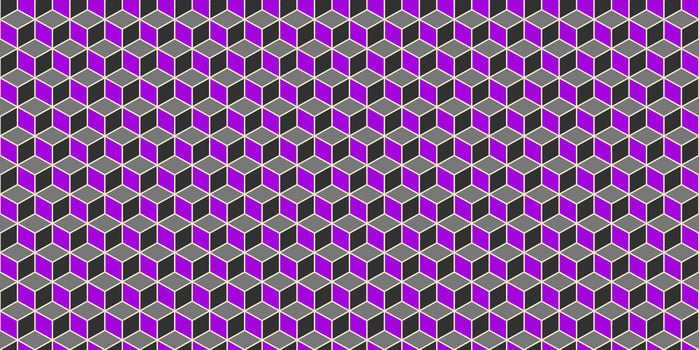 Purple Gray Seamless Cube Pattern Background. Isometric Blocks Texture. Geometric 3d Mosaic Backdrop. photo