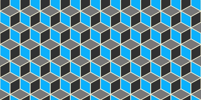 Blue Grey Seamless Cube Pattern Background. Isometric Blocks Texture. Geometric 3d Mosaic Backdrop. photo