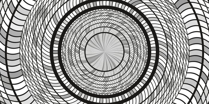 Black and White Circles Art Action Background. Round Wheel Rhythm Backdrop. Center Concept. photo