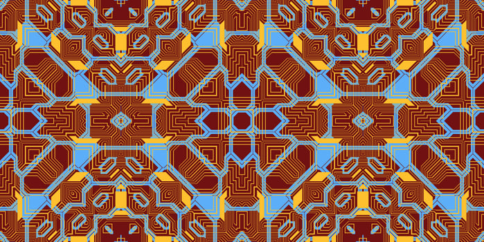 Light Brown Sky Blue Seamless Techno Lines Pattern. Futuristic Geometry Background. Laser Technical Design Texture. photo