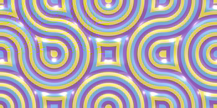 Yellow Lilac Violet Seamless Truchet Tilling Background. Geometric Mosaic Connections Texture. Tile Circles Labyrinth Backdrop. photo