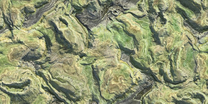 Green grass 3D geography mountain district map atop background. Hills field landform from above view backdrop. Landscape topography top view texture. photo