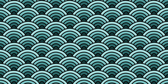 Deep Sea Green Blue Seamless Seigaiha Pattern. Traditional Japan Background. Oriental Asia Ornament Texture. National China Backdrop. photo
