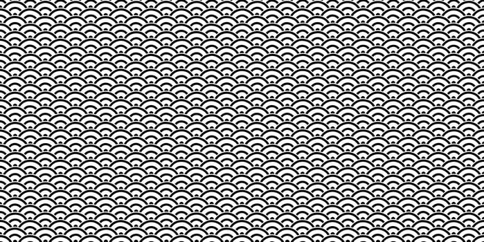 Black and White Oriental Asia Ornament Texture. National China Backdrop. Seamless Seigaiha Pattern. Traditional Japan Background. photo