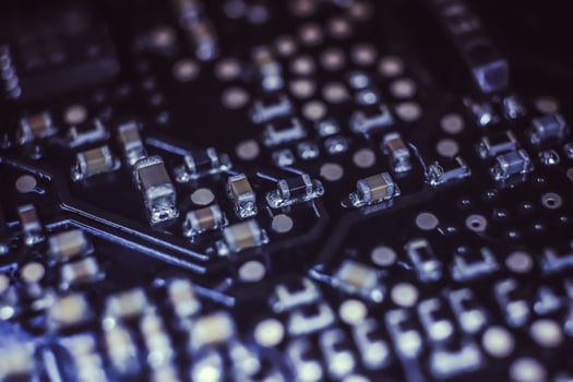 Microprocessor System Manufacture Macro Closeup Surface. photo
