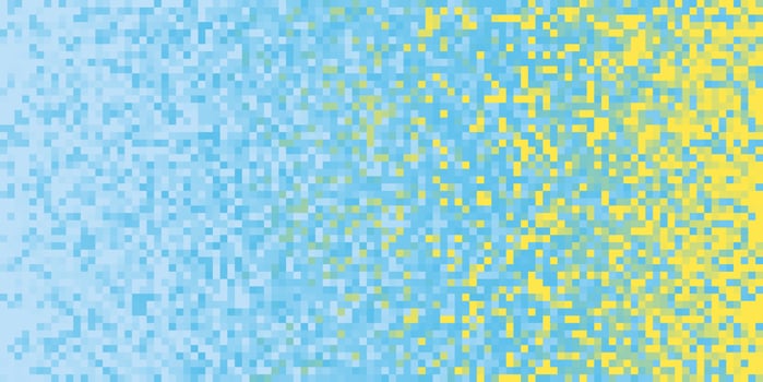 Sky Blue Yellow Pixilated Gradient Background. Mosaic Pixel Art Texture. Horizontal Pixel Gradient Backdrop. photo