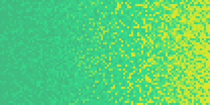 Turquoise Yellow Pixilated Gradient Background. Mosaic Pixel Art Texture. Horizontal Pixel Gradient Backdrop. photo
