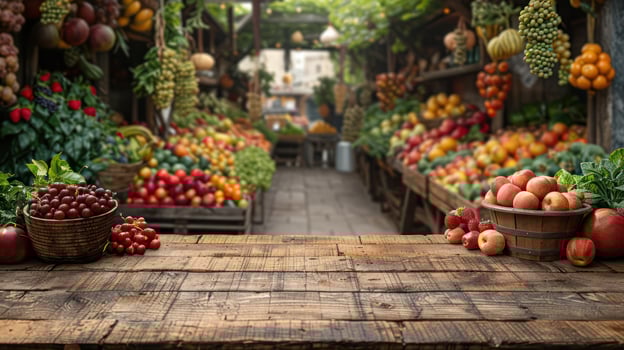 Product background with wooden table Fruit at the farmer's market. photo
