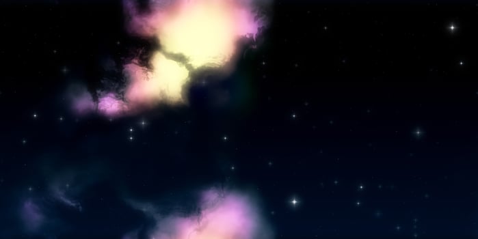 Yellow pink blue night cloud with stars background. Night sky stars backdrop. Cosmos skyscape pattern. Nightscape creative design. photo