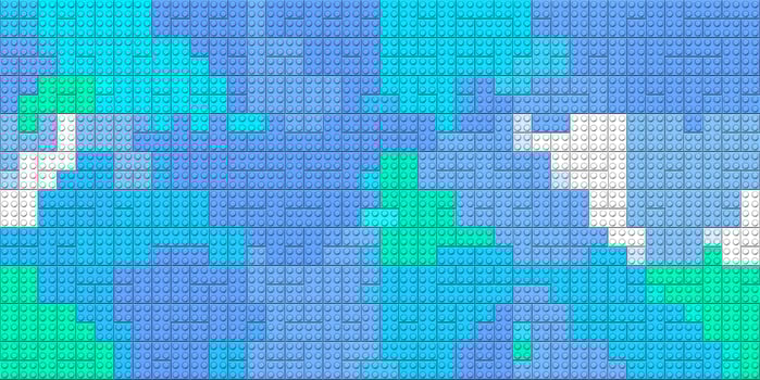 Blue green white toy bricks texture. Colored plastic pieces backdrop. Colorful brick block toys pattern. Happy creative child puzzle surface design. Plastic building blocks background. Like Lego. photo
