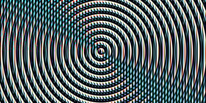 Black and white striped circles projector lens with blue red leaks background creative. Searchlight screen optical. Lamp flare glow. Fresnel lens pattern. Spotlight glass art texture. photo