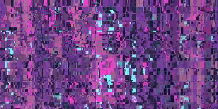 Purple Lilac Tiling Wet Fluted Metal Fencing Colorful Noise Background. Glitch Art Backdrop. Distorted Geometric Surface. Abstract grunge pattern. Distortion Screen Texture. photo