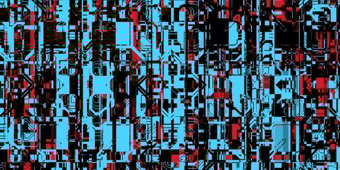 Black Red Blue Techno Lines Glitch Art Backdrop. Distorted Geometric Surface. Abstract grunge pattern. Distortion Screen Texture. Colorful Noise Background. photo