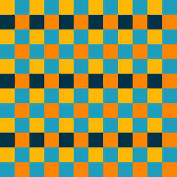 Yellow Orange Blue Black Seamless French Checkered Pattern. Colorful Fabric Check Pattern Background. Classic Checker Pattern Design Texture. photo