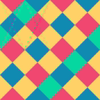 Pink Yellow Green Blue Large Diagonal Seamless French Checkered Pattern. Big Inclined Colorful Fabric Check Pattern Background. 45 degrees Classic Checker Pattern Design Texture. photo