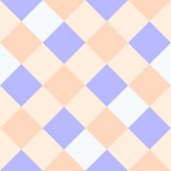 Lilac White Peach Large Diagonal Seamless French Checkered Pattern. Big Inclined Colorful Fabric Check Pattern Background. 45 degrees Classic Checker Pattern Design Texture. photo