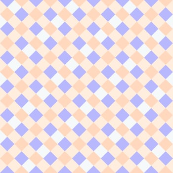 Lilac White Peach Seamless Diagonal French Checkered Pattern. Inclined Colorful Fabric Check Pattern Background. 45 degrees Classic Checker Pattern Design Texture. photo