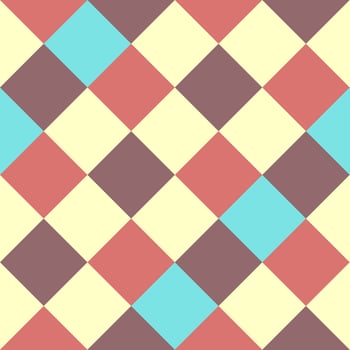 Blue Yellow Burgundy Scarlet Large Diagonal Seamless French Checkered Pattern. Big Inclined Colorful Fabric Check Pattern Background. 45 degrees Classic Checker Pattern Design Texture. photo