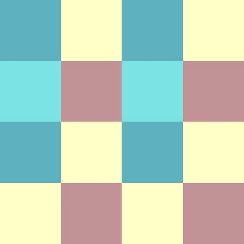 Blue Yellow Plum Teal Large Seamless French Checkered Pattern. Big Colorful Fabric Check Pattern Background. Classic Checker Pattern Design Texture. photo